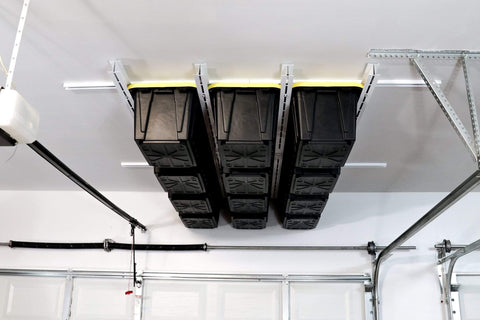 E-Z Garage Storage Tote Slide Overhead Garage Storage Rack - Organize Up to 13 Storage Tote Container Bins on The Ceiling